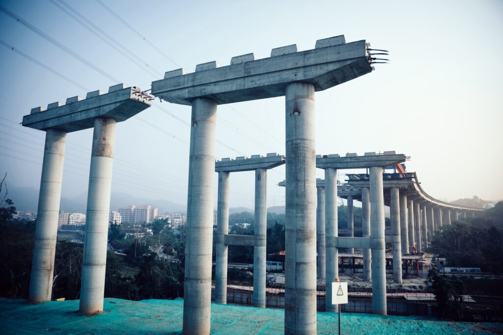 Construction site of highway viaduct